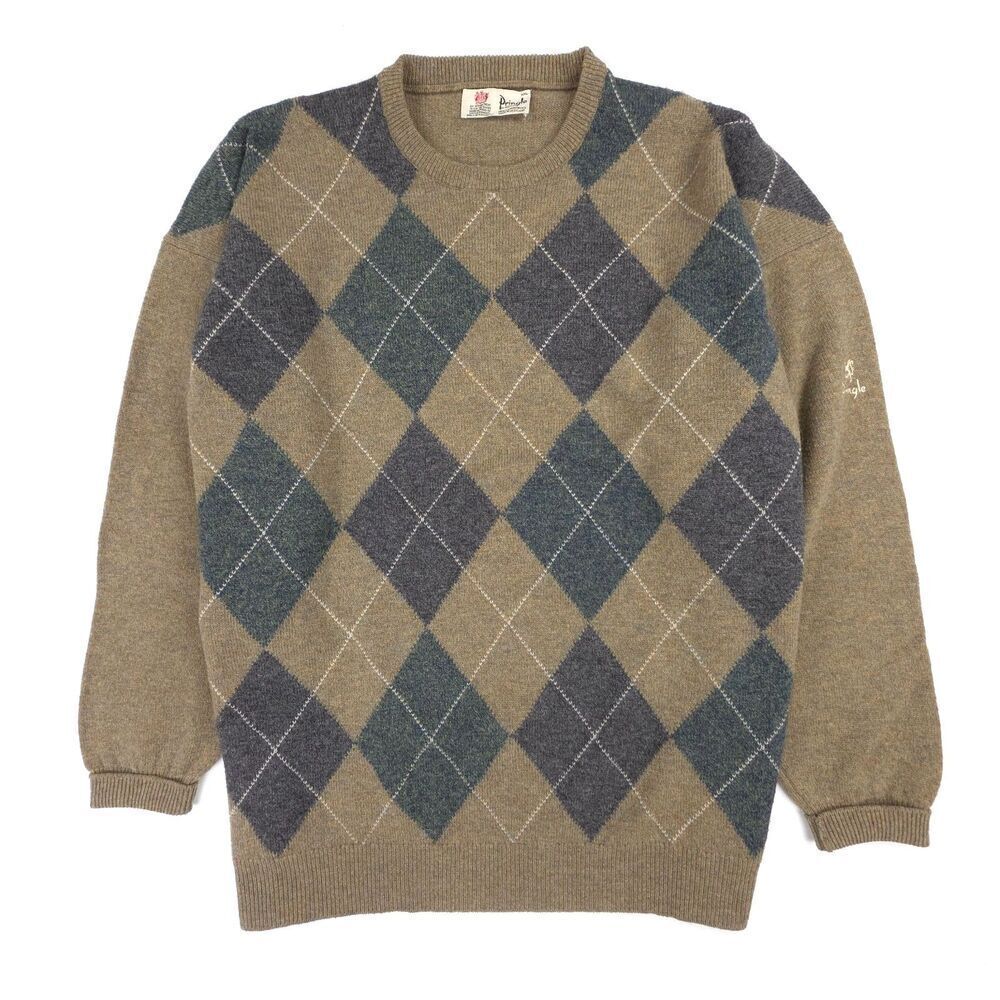 PRINGLE of Scotland Lambswool Crewneck Sweater Argyle Old Money Quiet Luxury